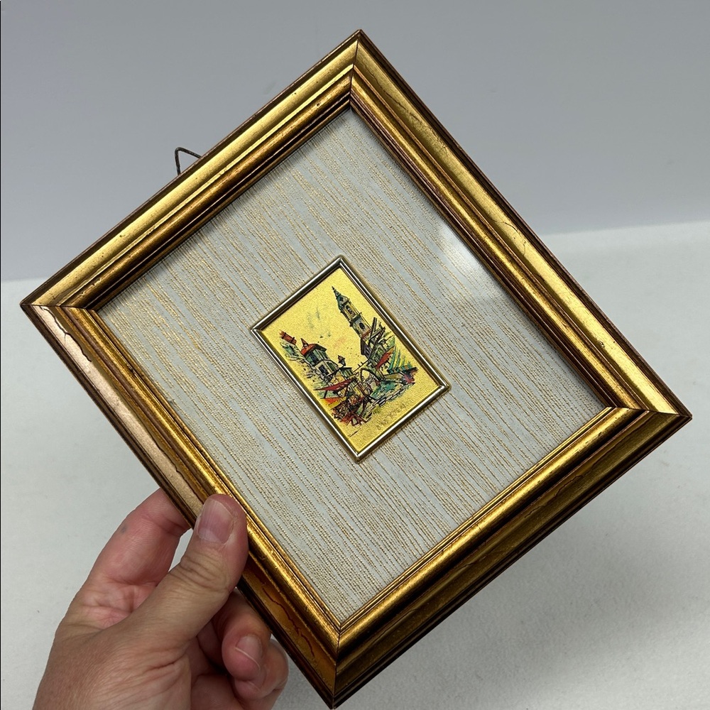 Vintage 6.5 x 7.5 framed  Italian gold leaf miniature art work